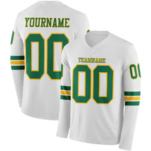 Charger l'image dans la galerie, Custom White Kelly Green-Gold Long Sleeve Authentic Football Jersey