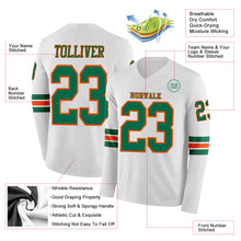 Charger l'image dans la galerie, Custom White Kelly Green-Orange Long Sleeve Authentic Football Jersey