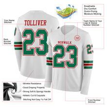 Charger l'image dans la galerie, Custom White Kelly Green-Red Long Sleeve Authentic Football Jersey