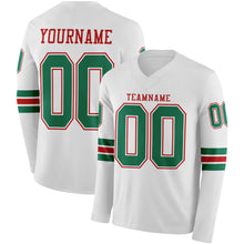 Charger l'image dans la galerie, Custom White Kelly Green-Red Long Sleeve Authentic Football Jersey