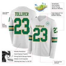 Charger l'image dans la galerie, Custom White Kelly Green-Old Gold Long Sleeve Authentic Football Jersey