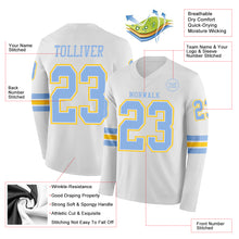 Charger l'image dans la galerie, Custom White Light Blue-Yellow Long Sleeve Authentic Football Jersey