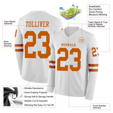 Charger l'image dans la galerie, Custom White Texas Orange Long Sleeve Authentic Football Jersey