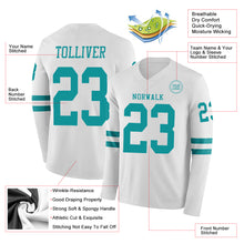 Загрузить изображение в средство просмотра галереи, Custom White Teal Long Sleeve Authentic Football Jersey