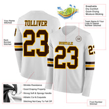 Charger l'image dans la galerie, Custom White Brown-Gold Long Sleeve Authentic Football Jersey