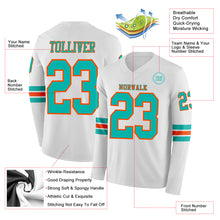 Charger l'image dans la galerie, Custom White Aqua-Orange Long Sleeve Authentic Football Jersey