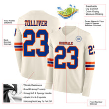 Load image into Gallery viewer, Custom Cream Royal-Orange Long Sleeve Authentic Football Jersey
