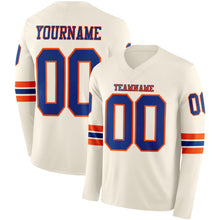 Load image into Gallery viewer, Custom Cream Royal-Orange Long Sleeve Authentic Football Jersey
