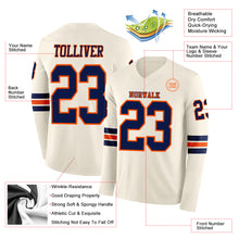 Load image into Gallery viewer, Custom Cream Navy-Orange Long Sleeve Authentic Football Jersey