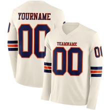 Load image into Gallery viewer, Custom Cream Navy-Orange Long Sleeve Authentic Football Jersey