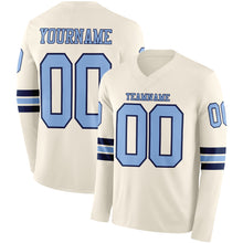 Загрузить изображение в средство просмотра галереи, Custom Cream Light Blue-Navy Long Sleeve Authentic Football Jersey