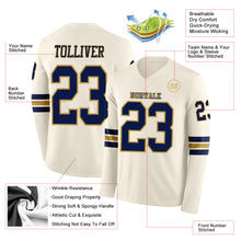 Load image into Gallery viewer, Custom Cream Navy-Old Gold Long Sleeve Authentic Football Jersey