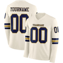 Load image into Gallery viewer, Custom Cream Navy-Old Gold Long Sleeve Authentic Football Jersey