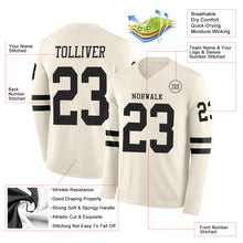 Load image into Gallery viewer, Custom Cream Black Long Sleeve Authentic Football Jersey