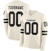 Load image into Gallery viewer, Custom Cream Black Long Sleeve Authentic Football Jersey