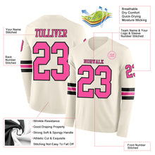 Load image into Gallery viewer, Custom Cream Pink-Black Long Sleeve Authentic Football Jersey
