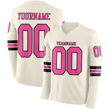 Load image into Gallery viewer, Custom Cream Pink-Black Long Sleeve Authentic Football Jersey