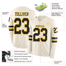 Load image into Gallery viewer, Custom Cream Black-Gold Long Sleeve Authentic Football Jersey