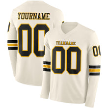 Load image into Gallery viewer, Custom Cream Black-Gold Long Sleeve Authentic Football Jersey
