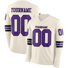 Load image into Gallery viewer, Custom Cream Purple-Black Long Sleeve Authentic Football Jersey