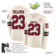 Load image into Gallery viewer, Custom Cream Crimson-Black Long Sleeve Authentic Football Jersey
