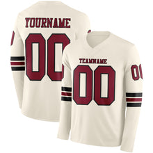 Load image into Gallery viewer, Custom Cream Crimson-Black Long Sleeve Authentic Football Jersey