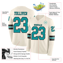Load image into Gallery viewer, Custom Cream Teal-Black Long Sleeve Authentic Football Jersey