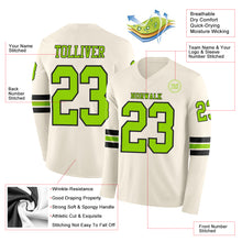Load image into Gallery viewer, Custom Cream Neon Green-Black Long Sleeve Authentic Football Jersey