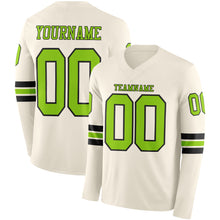 Load image into Gallery viewer, Custom Cream Neon Green-Black Long Sleeve Authentic Football Jersey