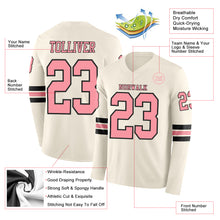Load image into Gallery viewer, Custom Cream Medium Pink-Black Long Sleeve Authentic Football Jersey