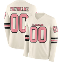 Load image into Gallery viewer, Custom Cream Medium Pink-Black Long Sleeve Authentic Football Jersey