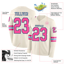 Load image into Gallery viewer, Custom Cream Pink Black-Light Blue Long Sleeve Authentic Football Jersey