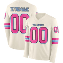 Load image into Gallery viewer, Custom Cream Pink Black-Light Blue Long Sleeve Authentic Football Jersey