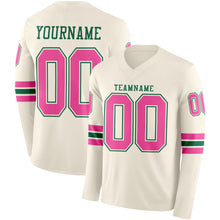 Load image into Gallery viewer, Custom Cream Pink-Kelly Green Long Sleeve Authentic Football Jersey
