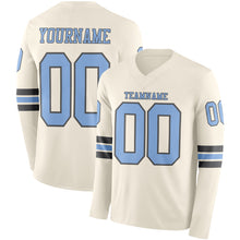 Load image into Gallery viewer, Custom Cream Light Blue-Steel Gray Long Sleeve Authentic Football Jersey