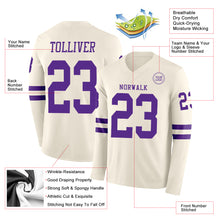 Load image into Gallery viewer, Custom Cream Purple Long Sleeve Authentic Football Jersey