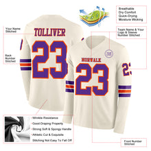 Load image into Gallery viewer, Custom Cream Purple-Orange Long Sleeve Authentic Football Jersey