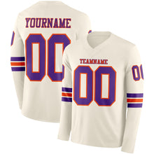 Load image into Gallery viewer, Custom Cream Purple-Orange Long Sleeve Authentic Football Jersey