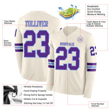 Load image into Gallery viewer, Custom Cream Purple-Light Blue Long Sleeve Authentic Football Jersey