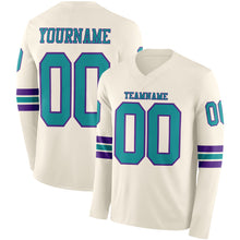 Load image into Gallery viewer, Custom Cream Teal-Purple Long Sleeve Authentic Football Jersey