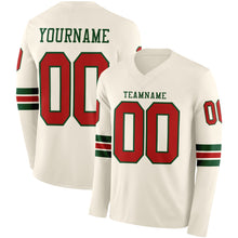 Load image into Gallery viewer, Custom Cream Red-Green Long Sleeve Authentic Football Jersey