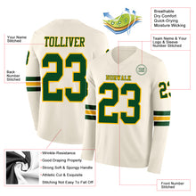 Load image into Gallery viewer, Custom Cream Green-Gold Long Sleeve Authentic Football Jersey