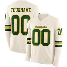 Load image into Gallery viewer, Custom Cream Green-Gold Long Sleeve Authentic Football Jersey
