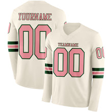 Load image into Gallery viewer, Custom Cream Medium Pink-Green Long Sleeve Authentic Football Jersey