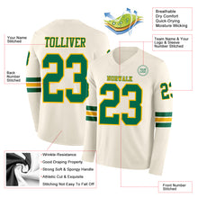 Load image into Gallery viewer, Custom Cream Kelly Green-Gold Long Sleeve Authentic Football Jersey