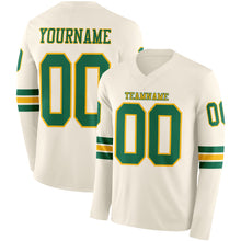 Load image into Gallery viewer, Custom Cream Kelly Green-Gold Long Sleeve Authentic Football Jersey
