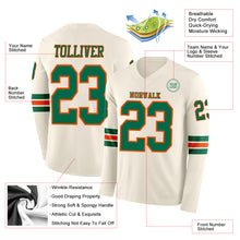 Load image into Gallery viewer, Custom Cream Kelly Green-Orange Long Sleeve Authentic Football Jersey