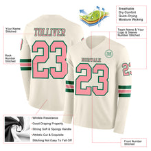 Load image into Gallery viewer, Custom Cream Medium Pink-Kelly Green Long Sleeve Authentic Football Jersey