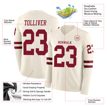 Load image into Gallery viewer, Custom Cream Crimson Long Sleeve Authentic Football Jersey