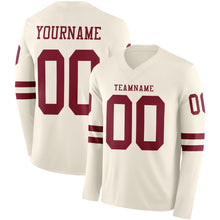 Load image into Gallery viewer, Custom Cream Crimson Long Sleeve Authentic Football Jersey